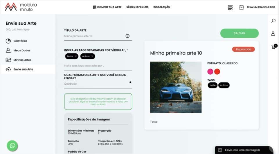 Case técnico: Painel do Artista - Moldura Minuto - wedigi